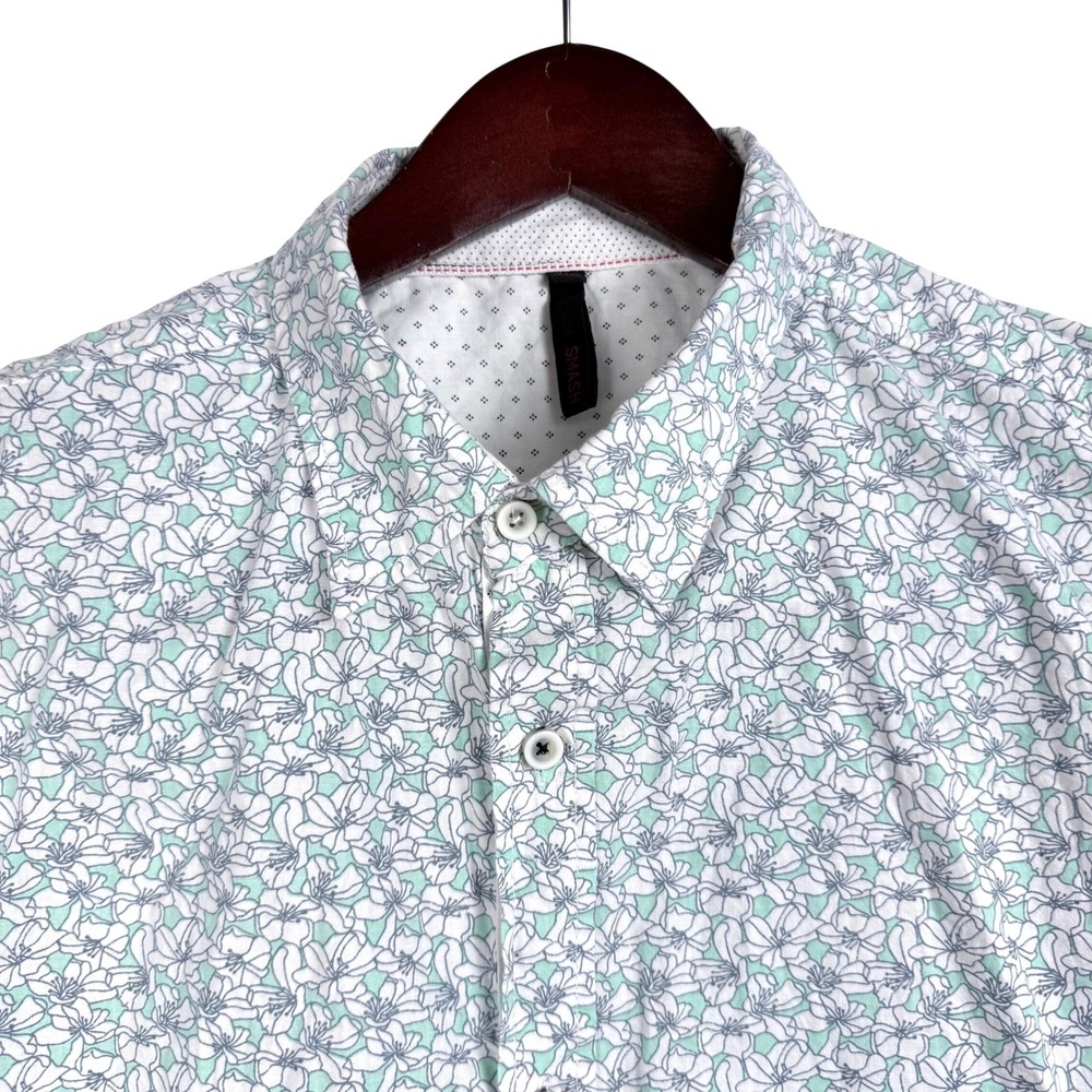 Smash‎ Button Down Shirt Mens XL Floral Mint Green Short Sleeve Summer Tropical